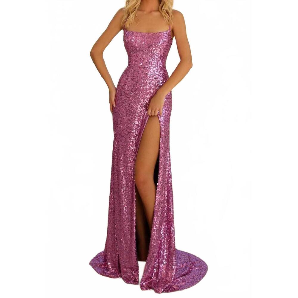 NEW CLARISSE strappy sequin prom dress in orchid